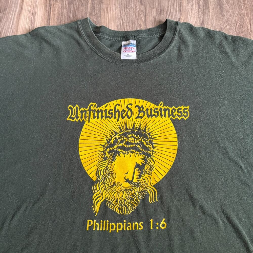 Vintage Jesus T-Shirt Men's Size 2XL Unfinished Business Green